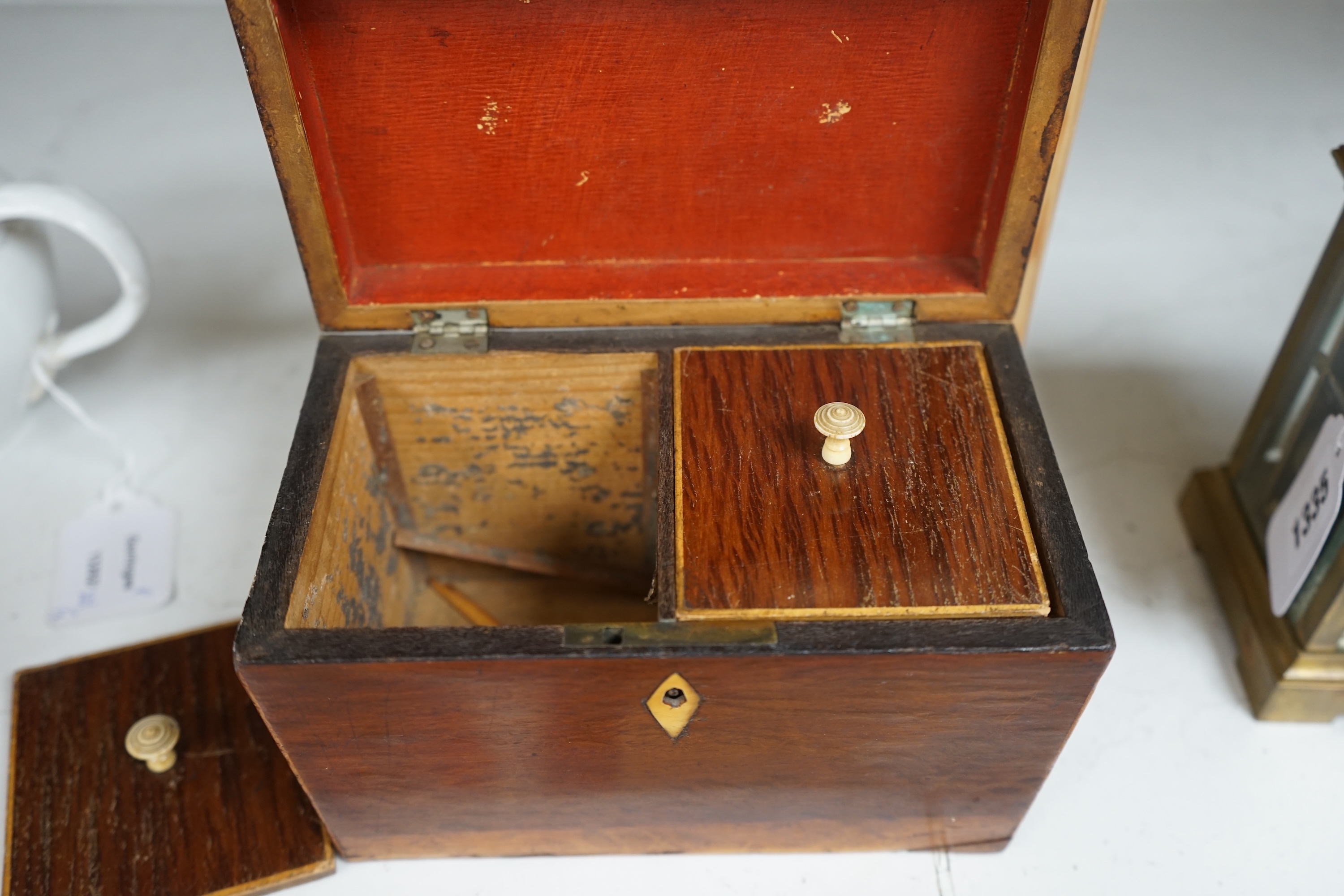 A Regency partridge wood tea caddy, 13cm high. Condition - fair.